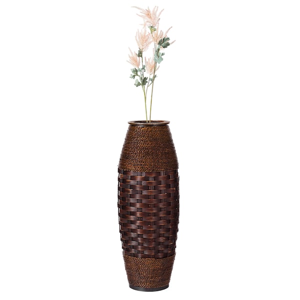 Uniquewise Antique Cylinder Style Floor Vase For Entryway or Living Room, Bamboo Rope, Brown 26" Tall QI004083 - main